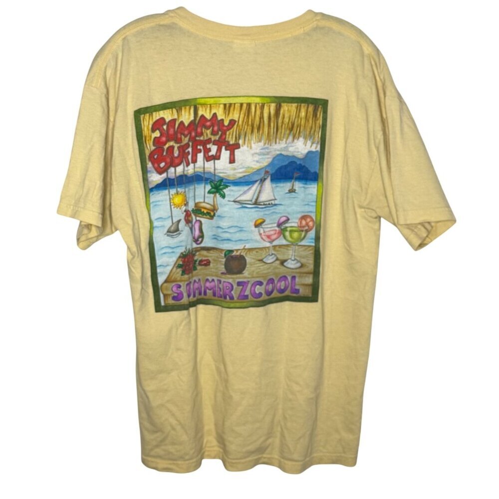 Jimmy Buffett Summerzcool Tour Yellow Graphic T-Shirt L Gildan Heavy Cotton 2009
